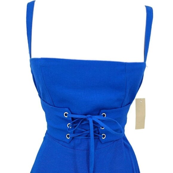New Flynn Skye Mischa Mini Corset Dress Womens XS Royal Blue Rayon Fit Flare - Picture 2 of 7